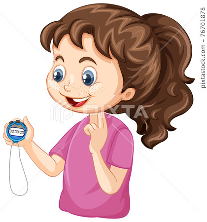 Sport coach girl holding a timer cartoon character Sport coach girl holding a timer cartoon character 76701878