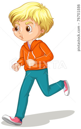 Boy doing running exercise cartoon character isolated 76701886