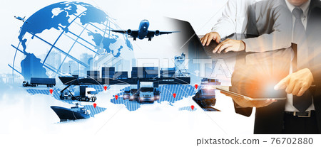 The world logistics background or transportation Industry or shipping business, Container Cargo shipment , truck delivery, airplane , import export Concept The world logistics background or transportation Industry or shipping business, Container Cargo shipment , truck delivery, airplane , import export Concept 76702880