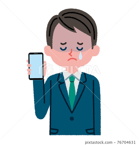 一個穿著西裝的男人拿著智能手機的插圖 76704631