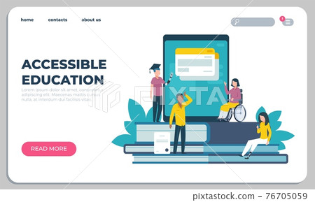 Accessible education landing page. Online learning for disabled people. Website design. Interface template with buttons. Studying assistance for handicapped persons. Vector UI mockup 76705059