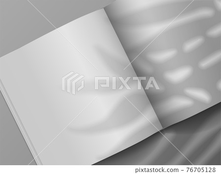 Open book. Realistic brochure mockup with plant shadow overlay effect. 3D notebook and leaves shade. Top view of empty paper sheets. Vector magazine or textbook pages with copy space Open book. Realistic brochure mockup with plant shadow overlay effect. 3D notebook and leaves shade. Top view of empty paper sheets. Vector magazine or textbook pages with copy space 76705128