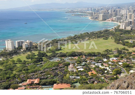 Hawaii, Oahu, Honolulu, View from Diamond Head, Waikiki Beach, Kapiolani Park 76706051