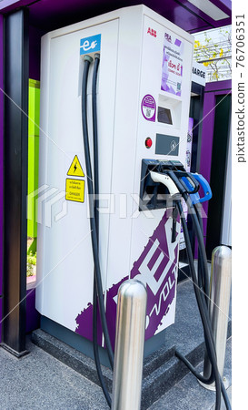 Closeup of Charging station for electric cars. Supporting new technology electric vehicles 76706351