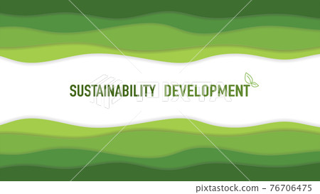 Green background template with paper cut style and sustainability development strategy text 76706475