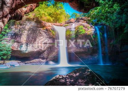 Haew Suwat Waterfall is a waterfall in a deep forest in Khao Yai National Park, Nakhon Ratchasima, Thailand. Haew Suwat Waterfall is a waterfall in a deep forest in Khao Yai National Park, Nakhon Ratchasima, Thailand. 76707279
