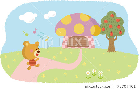 Cute bear and apple tree 76707401