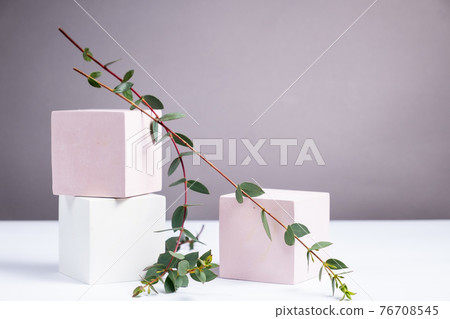 Cosmetic background with geometric shapes. Cubic podiums in white and 76708545