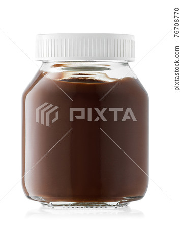 glass jar with chocolate cream isolated on white 76708770