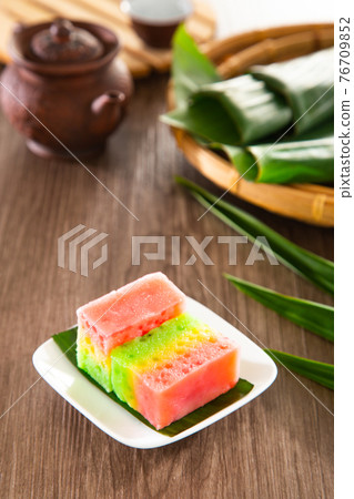 Kuih Lapis Ubi with rainbow color, traditional Malaysian Nyonya sweet cake. 76709852