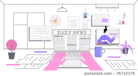 person reading daily news on laptop screen newspaper press network concept horizontal 76710179
