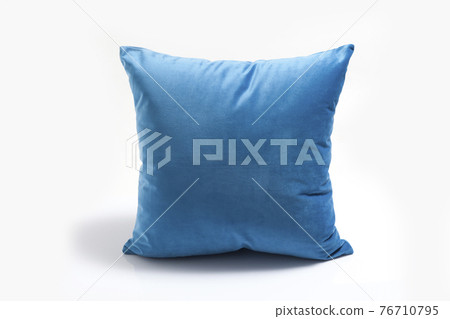 Blue and clean pillow isolated on white background. Close-up of blue pillow isolated on a white background. 76710795