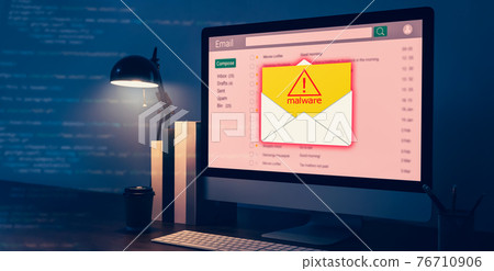 Computer show malware screen that comes with email, hack password from bank accounts. 76710906