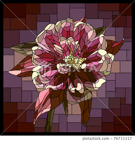 Vector stained glass window with blooming pink aquilegia. Vector stained glass window with blooming pink aquilegia. 76711317