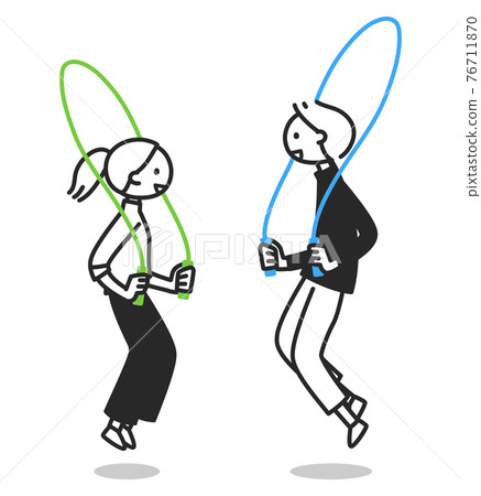 A small person, a man and a woman jumping rope A small person, a man and a woman jumping rope 76711870