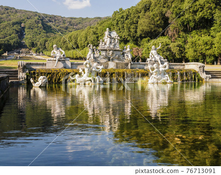 Stunning view of the fountain of Ceres, magnificent sculptural composition made using Carrara marble and travertine, Royal Palace of Caserta, Italy 76713091