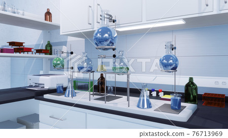 Glass flasks in modern science medical laboratory Glass flasks in modern science medical laboratory 76713969
