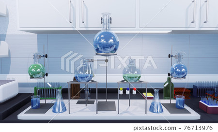 Flasks in modern science medical laboratory 3D Flasks in modern science medical laboratory 3D 76713976