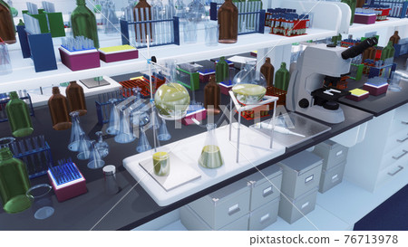 Workplace table in science medical laboratory 3D Workplace table in science medical laboratory 3D 76713978