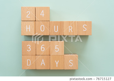 24 hours a day, 365 days a year | Blocks with blocks labeled "24 HOURS 365 DAYS" 76715127