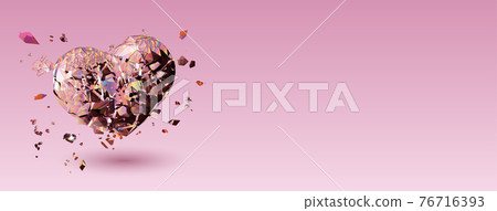 Abstract colorful pink polygon broken heart isolated on pink BG 76716393