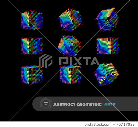 Abstract geometric rainbow cube collection vector illustration set on dark BG 76717052