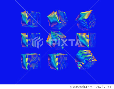 Abstract geometric rainbow cube collection vector illustration set on blue BG Abstract geometric rainbow cube collection vector illustration set on blue BG 76717054