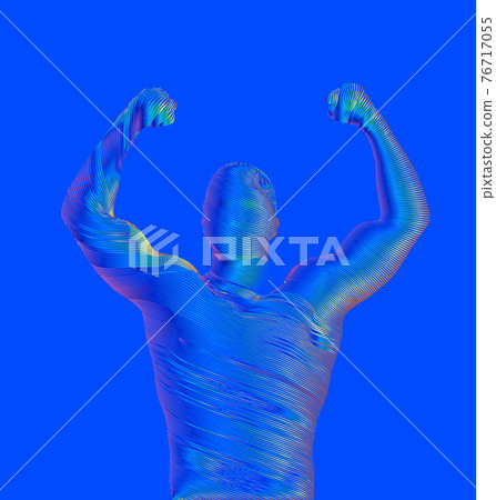 Abstract art retro engraving strong man illustration isolated on blue BG Abstract art retro engraving strong man illustration isolated on blue BG 76717055