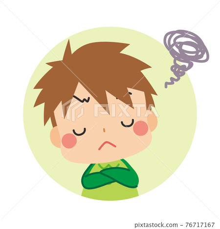 Illustration of a cute little boy thinking with his arms folded Icon white background Illustration of a cute little boy thinking with his arms folded Icon white background 76717167