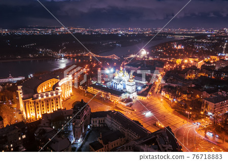 Aerial night view night Kyiv 76718883
