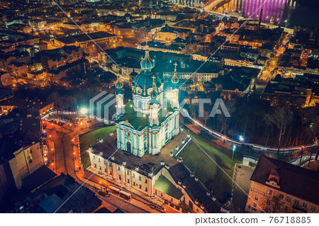 Aerial view of St Andrew's Church in Kyiv Aerial view of St Andrew's Church in Kyiv 76718885