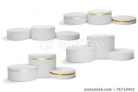 Set of realistic white podium, pedestal. Vector illustration Set of realistic white podium, pedestal. Vector illustration 76719405