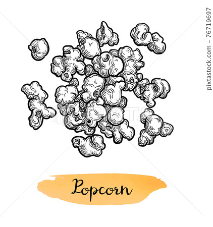 Ink sketch of popcorn. 76719697