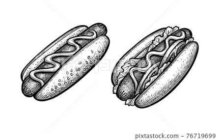 Ink sketch of hot dog. 76719699