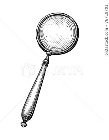 Ink sketch of magnifying glass. 76719703