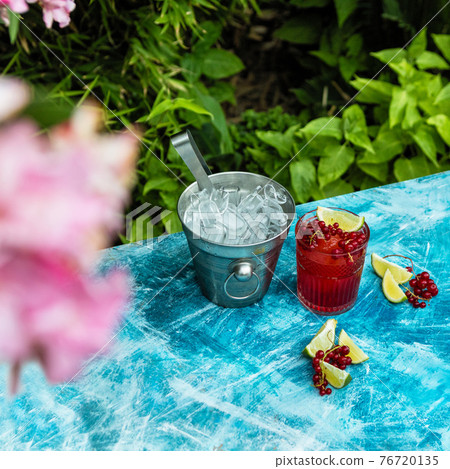 Lingonberry fruit with lime and ice in bucket Lingonberry fruit with lime and ice in bucket 76720135