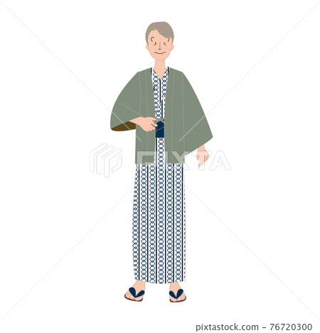 Hot spring trip, a senior man in a yukata pose 76720300