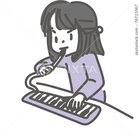 Illustration of a girl practicing keyboard harmonica Illustration of a girl practicing keyboard harmonica 76721067