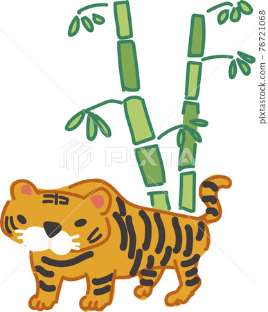 Simple tiger and bamboo New Year's card illustration Simple tiger and bamboo New Year's card illustration 76721068