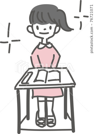一個女孩正確坐在教室裡的插圖 一個女孩正確坐在教室裡的插圖 76721071