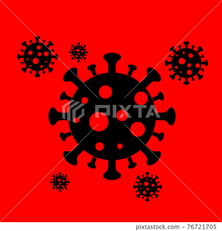 Flat image black virus on a red background. World pandemic. The virus attacks humanity Flat image black virus on a red background. World pandemic. The virus attacks humanity 76721705