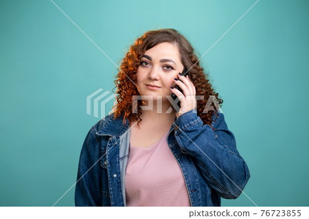 plus size woman body positive mobile communication 76723855