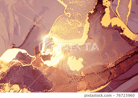 Purple and gold geode. Marble abstract pattern. Alcohol ink technique 76723960