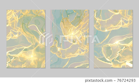 Luxury green, grey and gold marble abstract background set Luxury green, grey and gold marble abstract background set 76724293