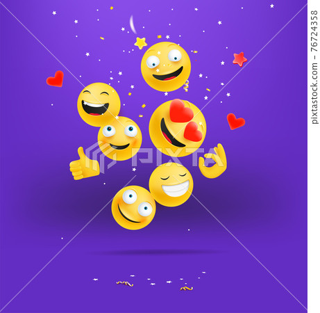 Happy emojis falling down concept. Smiling and laughing emoticons crowd Happy emojis falling down concept. Smiling and laughing emoticons crowd 76724358