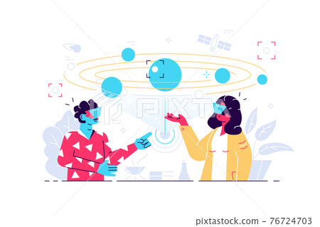 Man and woman using VR headsets on white background 76724703