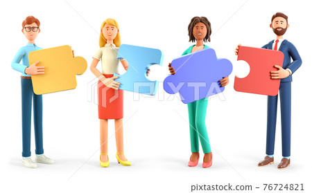 3D illustration of people connecting puzzle elements. Business multicultural teamwork, partnership 3D illustration of people connecting puzzle elements. Business multicultural teamwork, partnership 76724821