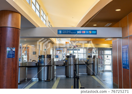 Victoria Swartz Bay Ferry Terminal ticket booth during covid-19 pandemic period. British Columbia, Canada. Victoria Swartz Bay Ferry Terminal ticket booth during covid-19 pandemic period. British Columbia, Canada. 76725271