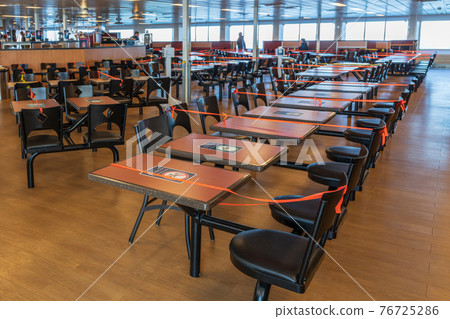 BC Ferries, inside the ferry ship, dining area during covid-19 pandemic period. British Columbia, Canada. BC Ferries, inside the ferry ship, dining area during covid-19 pandemic period. British Columbia, Canada. 76725286