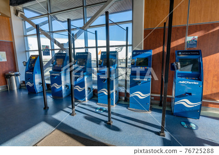 BC Ferries Tsawwassen ferry terminal self-service ticket machines. Delta, British Columbia, Canada. BC Ferries Tsawwassen ferry terminal self-service ticket machines. Delta, British Columbia, Canada. 76725288